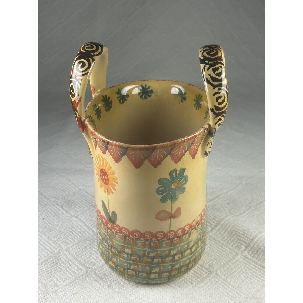 VTG Italica ARS Hand Painted Italian Pottery Crock/Vase w/2 Handles **READ**